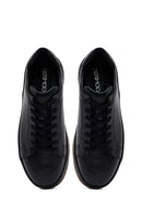 Erkek Siyah Bağcıklı Deri Sneaker | Derimod