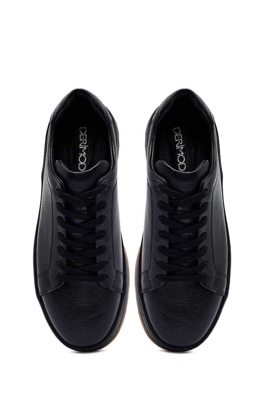 Erkek Siyah Bağcıklı Deri Sneaker