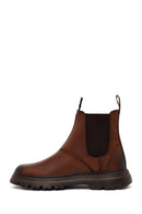 Male Tan Chunky-Soled Leather Chelsea Boots | Derimod