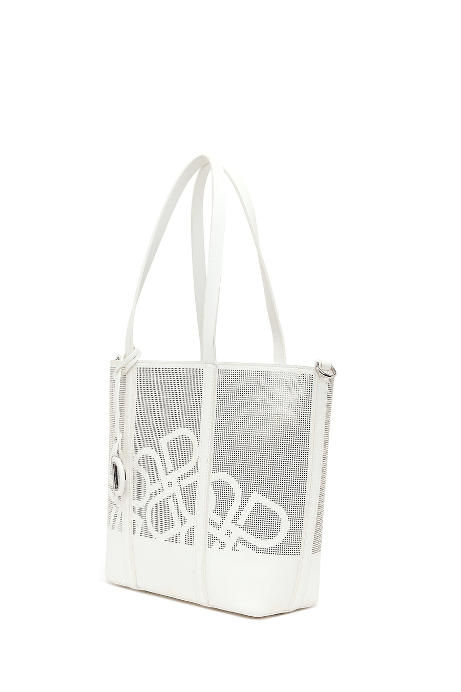 Woman White Long-Strap Printed Shoulder Bag