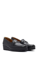 Women's Black Buckle Platform Leather Comfort Loafer | Derimod
