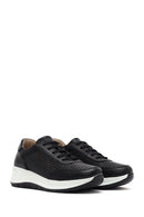 Women's Black Lace-up Thick-Sole Leather Sneaker | Derimod