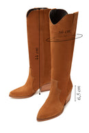 Women's Beige Suede Leather Cowboy Heeled Boots | Derimod