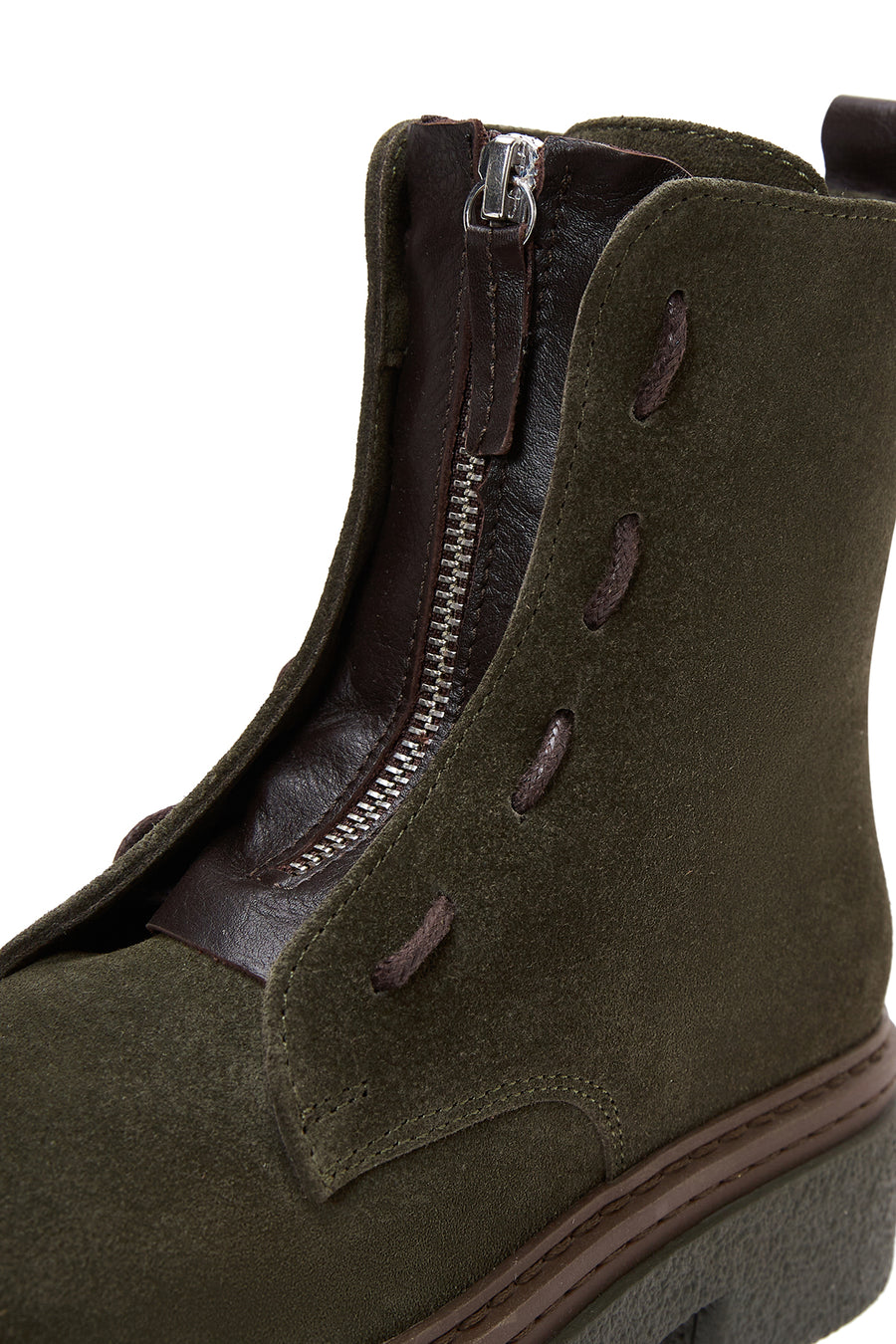 Women's Green Zippered Suede Leather Boots