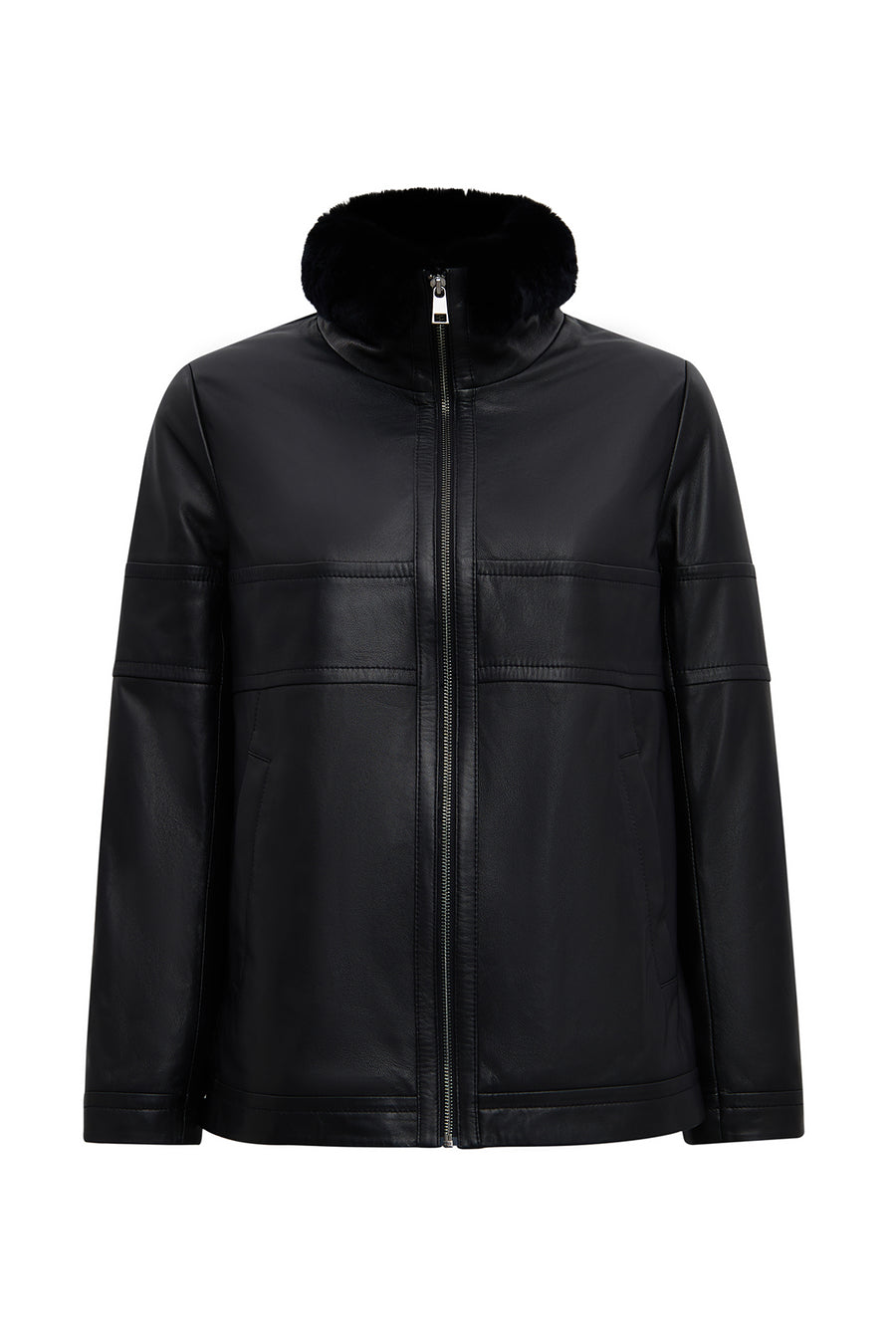 Diana Women's Black Oversize Leather Coat with Fur Collar 25WGD5631U4 | Derimod