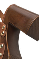 Woman Brown Ankle-Buckle Platform Chunky High-Heel Suede Sandals | Derimod