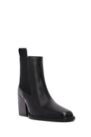 Women's Black Thick Heeled Leather Chelsea Boot | Derimod