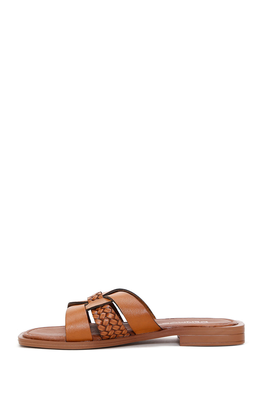 Women's Brown Knitted Detailed Leather Slippers