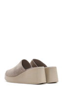 Women's Gray Wedge Heeled Suede Leather Slippers | Derimod