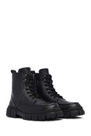 Men's Black Zippered Leather Postal Boots | Derimod