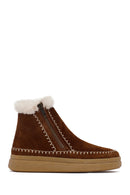 Woman Brown Zippered Thick-Soled Suede Leather Teddy Bot | Derimod
