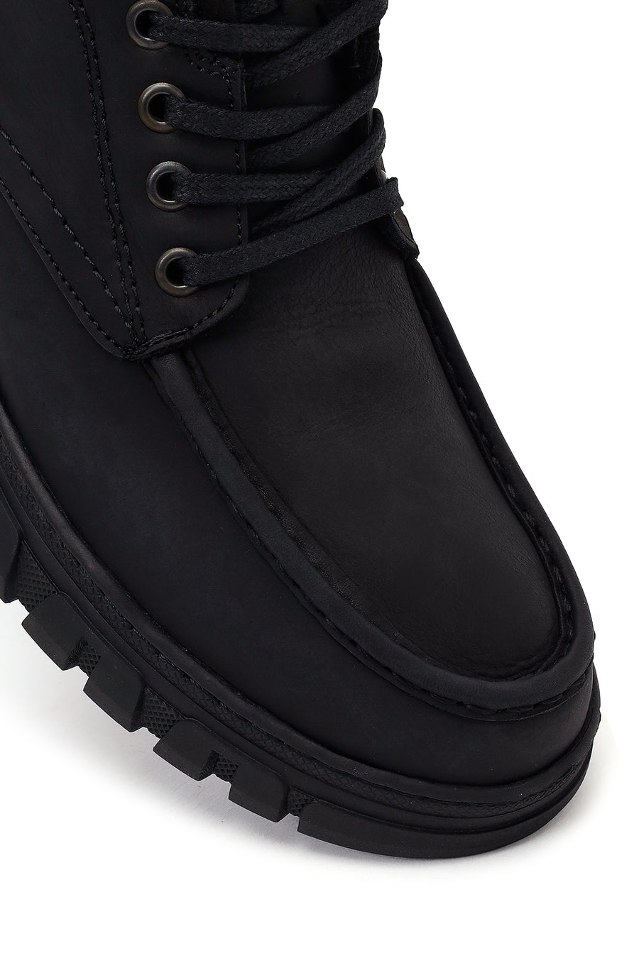 Male Black Lace-Up Chunky-Soled Nubuck Leather Casual Boots