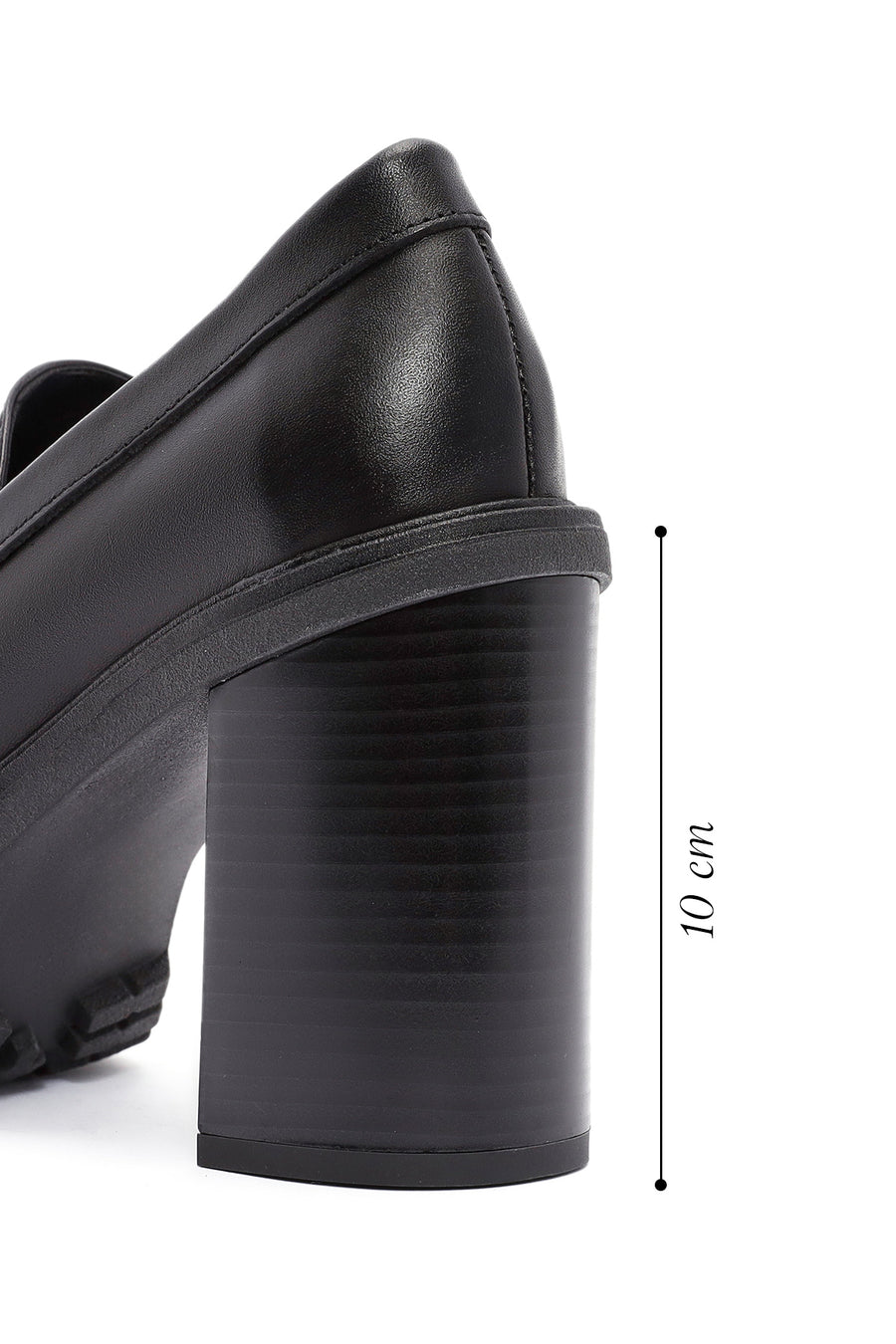 Women's Black Thick Heeled Leather Masculine Loafer