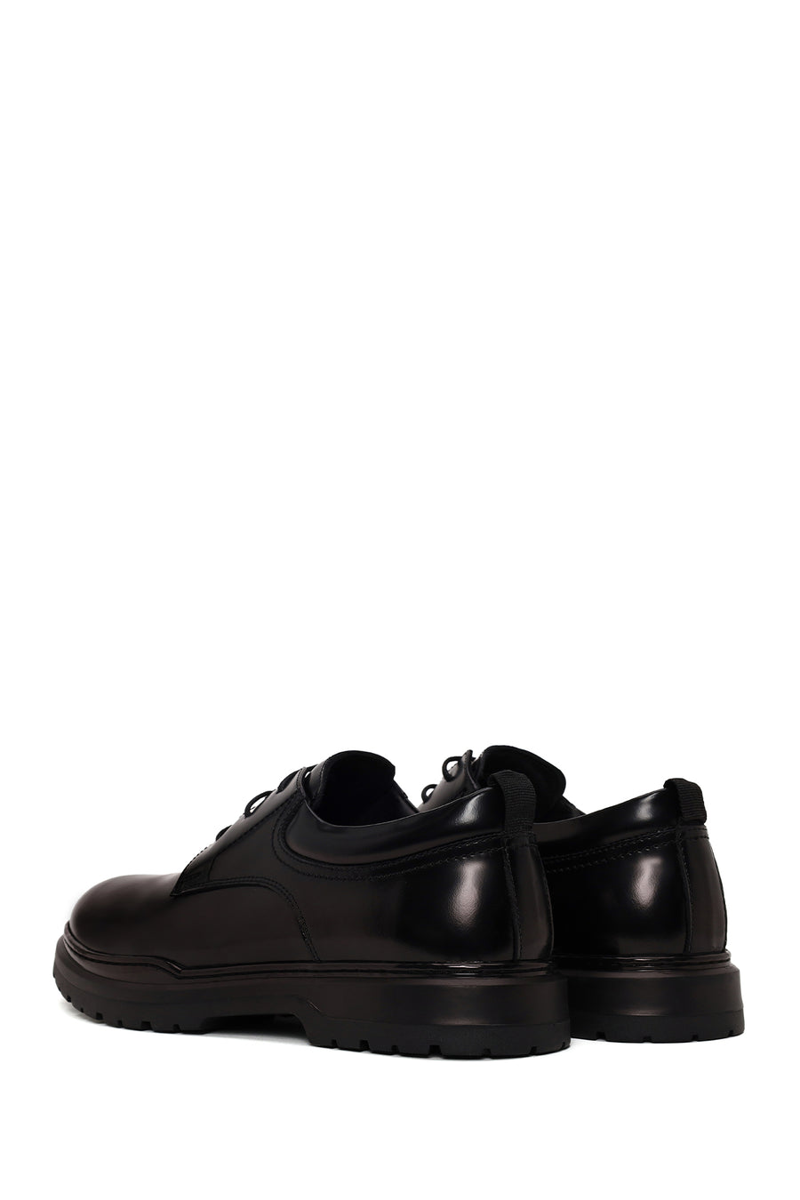 Male Black Lace-Up Thick-Soled Leather Casual Shoes