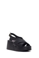 Women's Black Ankle Buckle Platform Leather Sandals | Derimod