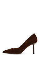 Women's Brown Thin Heeled Suede Leather Stiletto | Derimod