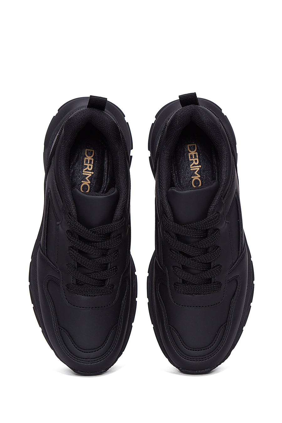 Kadın Siyah Kalın Tabanlı Bağcıklı Sneaker