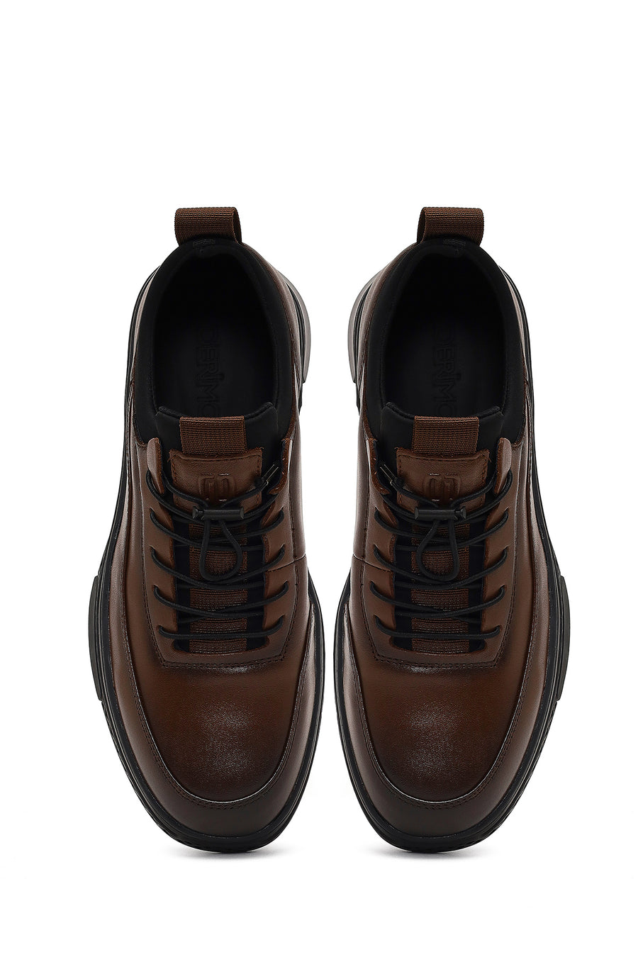 Erkek Kahverengi Bağcıklı Kalın Tabanlı Deri Sneaker