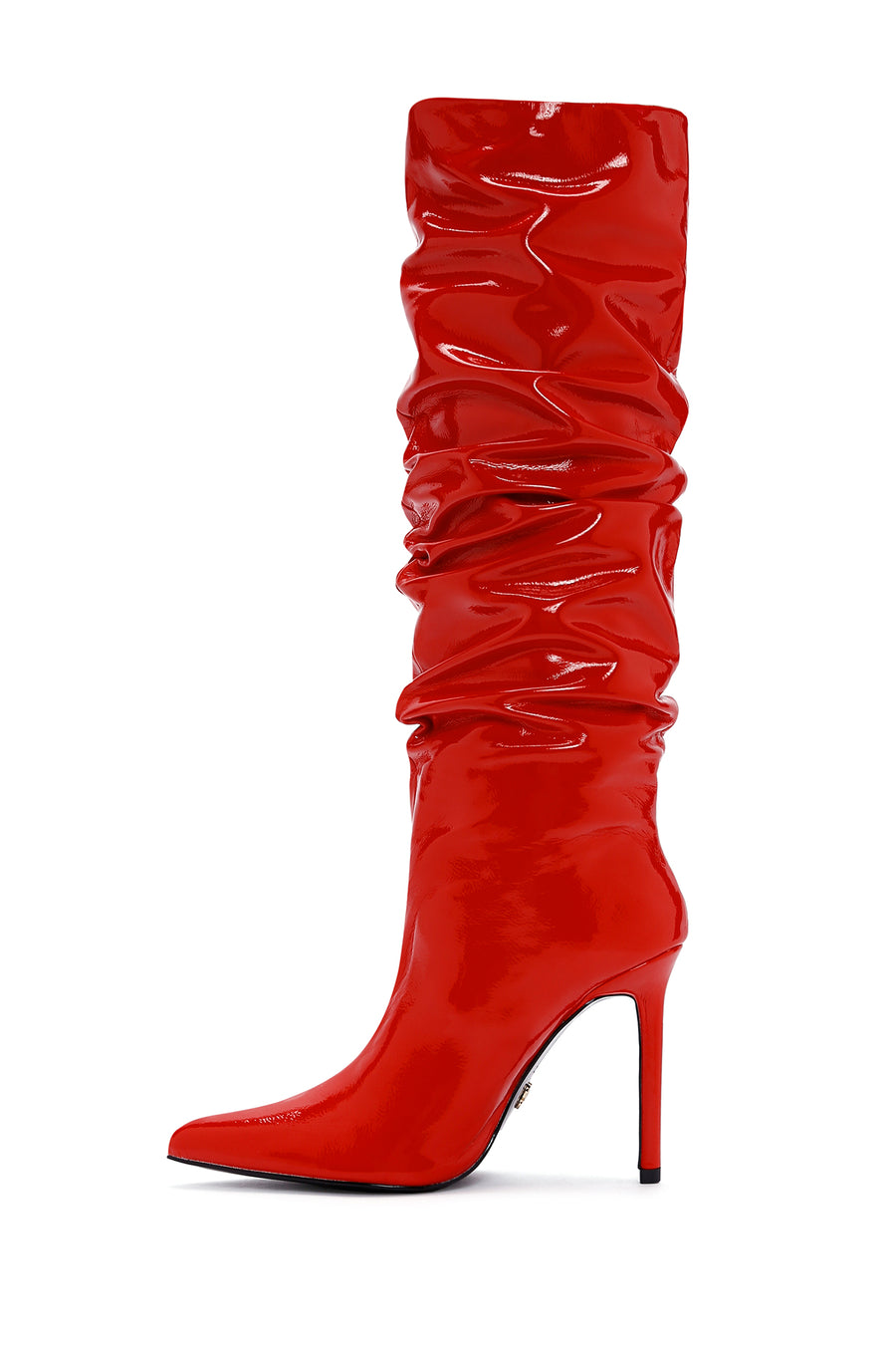 Women's Red Thin Heeled Patent Leather Boots