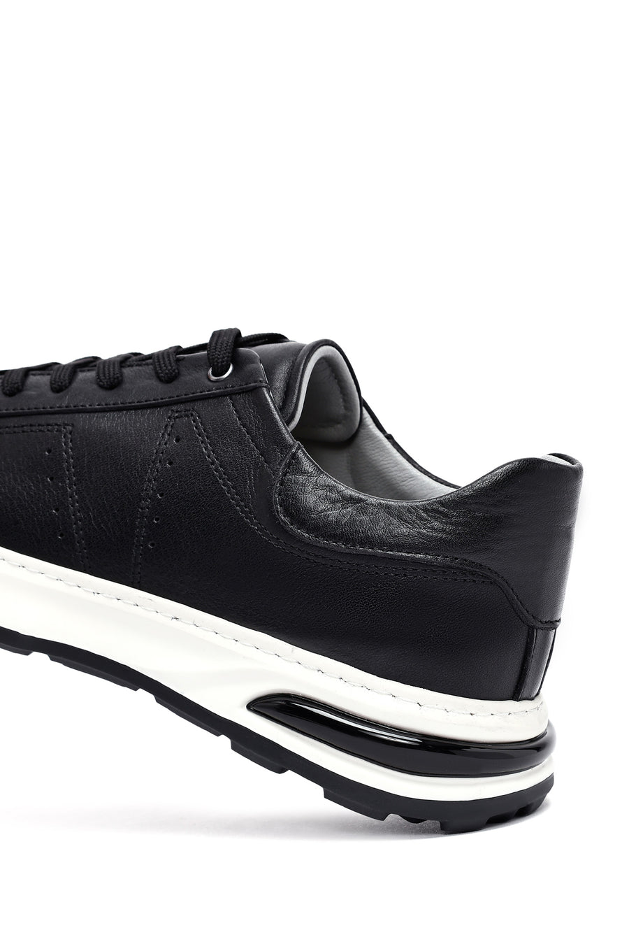 Men's Black Lace-up Thick-Sole Leather Sneaker