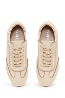 Woman Beige Lace-Up Leather Sneakers | Derimod