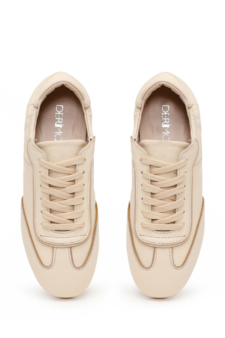 Woman Beige Lace-Up Leather Sneakers