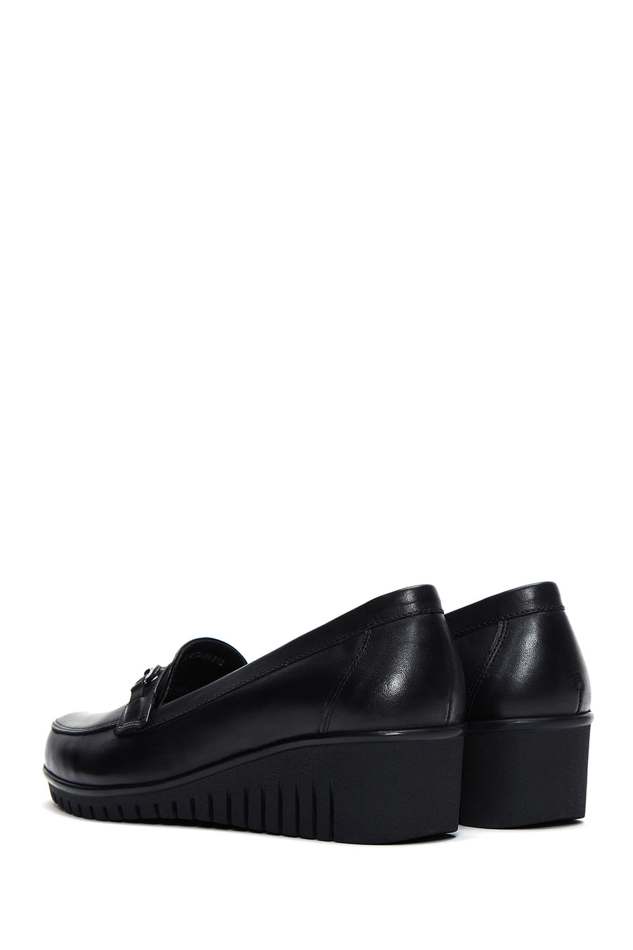 Women's Black Leather Wedge Heel Comfort Shoes