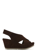 Women's Brown Back Strap Wedge Heel Suede Leather Sandals | Derimod