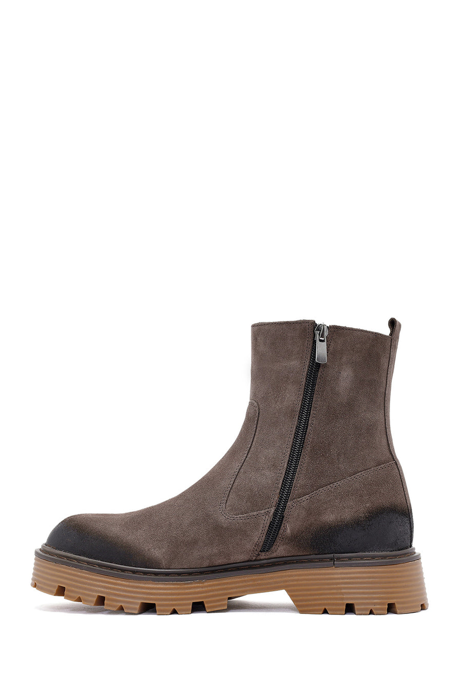 Men's Brown Zippered Suede Leather Casual Boots