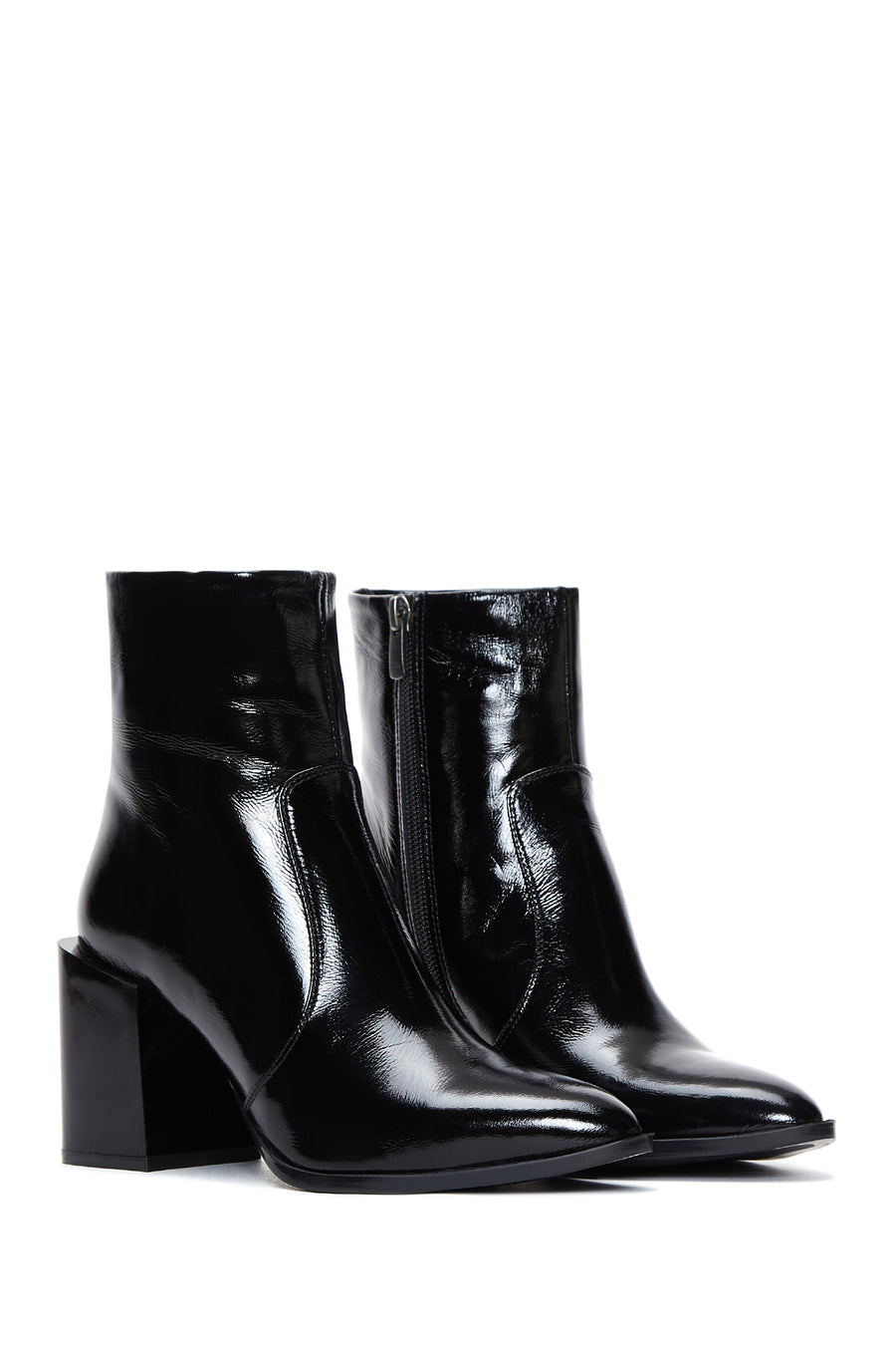 Women's Black Patent Leather Heeled Boots