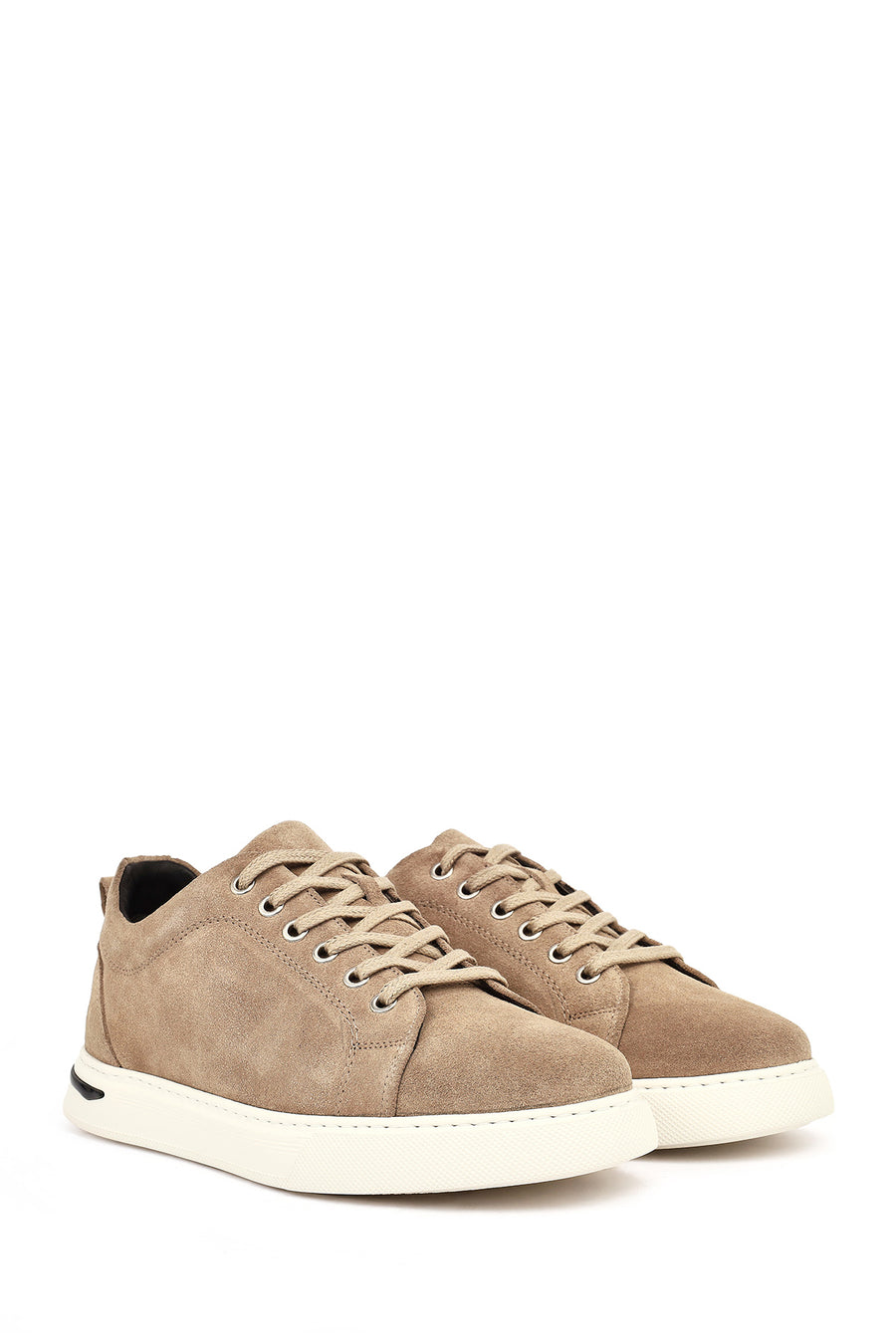Erkek Vizon Bağcıklı Süet Deri Casual Sneaker