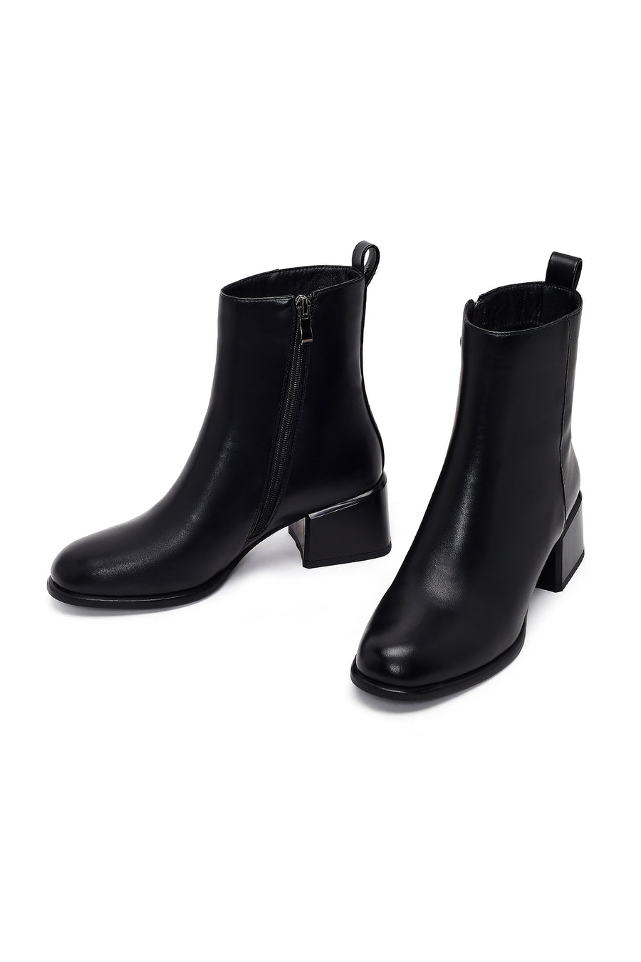 Women's Black Zippered Low Heel Boots