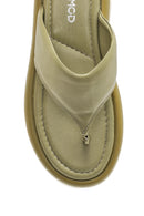 Women's Green Leather Flip Flops Comfort Slippers | Derimod