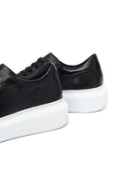 Woman Black Laced Thick Sole Leather Sneakers | Derimod