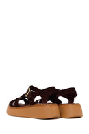 Woman Brown Ankle-Buckle Thick-Soled Suede Comfort Sandal | Derimod