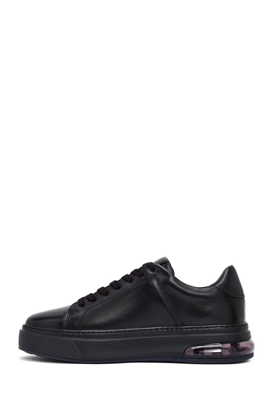 Men's Black Lace-Up Thick Sole Leather Sneakers