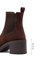 Woman Brown Chunky Heel Suede Leather Chelsea Boots | Derimod