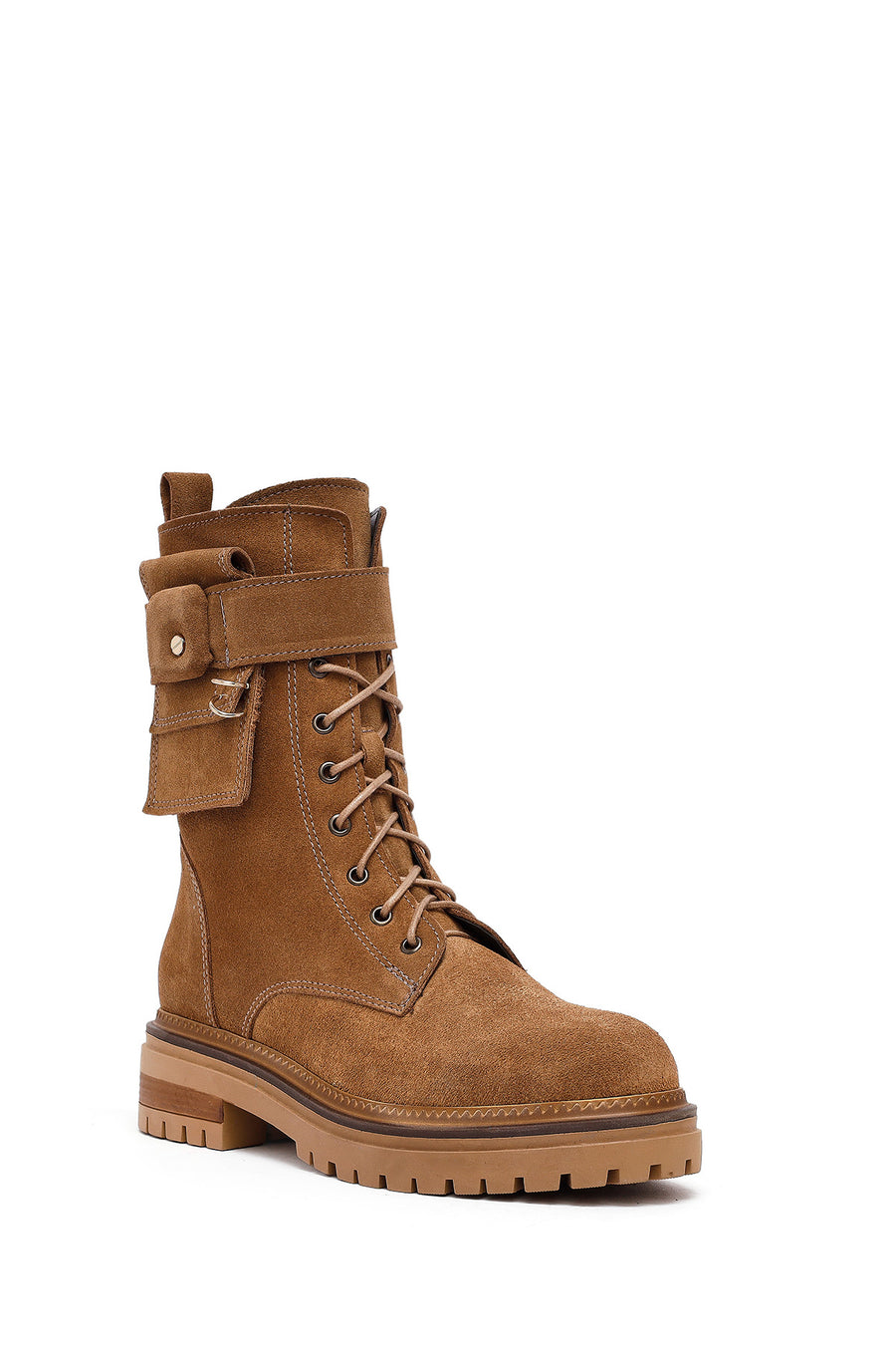Woman Tan Zippered Suede Leather Boat