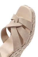 Women's Cream Ankle Buckle Platform Suede Leather Espadrille | Derimod