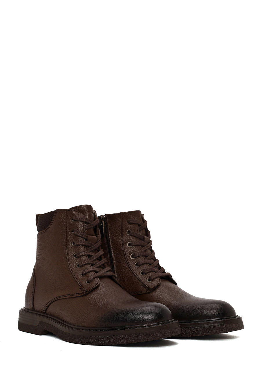 Male Brown Lace-up Zip Closure Leather Boots