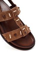 Women's Mink Stone Suede Leather Sandals | Derimod