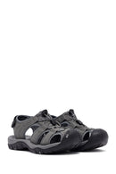 Male Grey Leather Outdoor Sandals | Derimod
