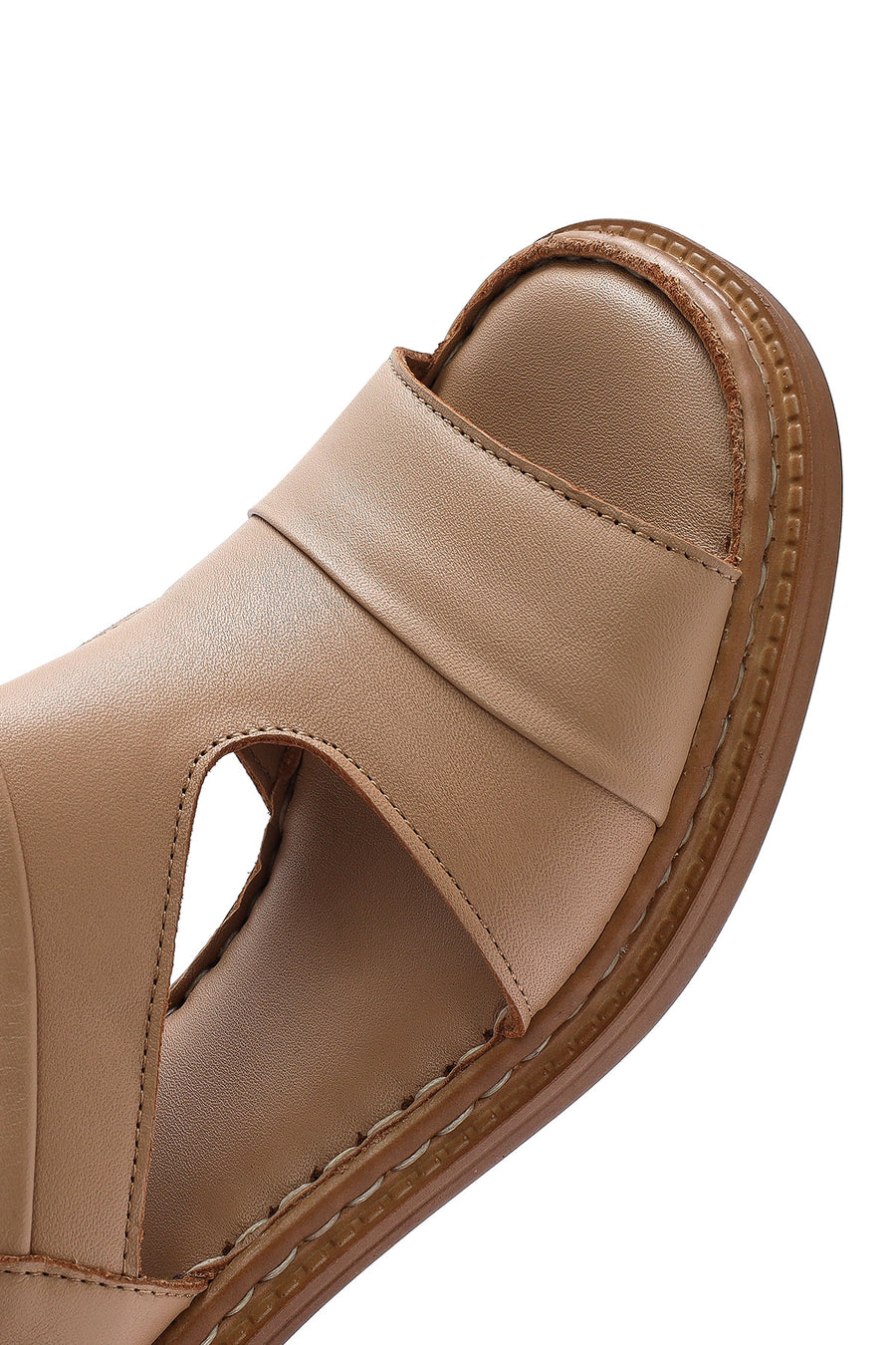 Women's Camel Ankle Strap Thick Heel Leather Sandals