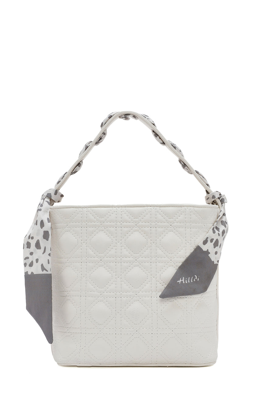 Women's Cream Long Strap Quilted Handbag with Accessory Detail