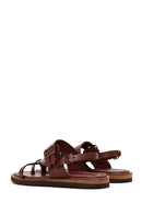 Women's Tan Ankle Strap Flip-Flop Leather Sandals | Derimod