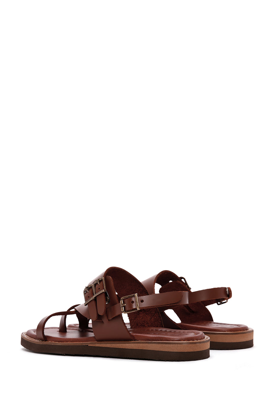 Women's Tan Ankle Strap Flip-Flop Leather Sandals