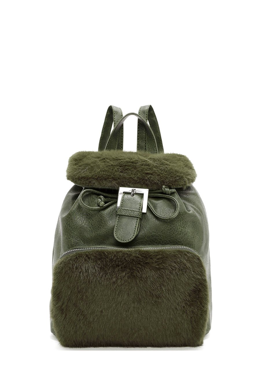 Women's Khaki Plush Detailed Backpack 24WBD267514 | Derimod