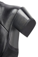 Woman Black Thick-Heeled Leather Cowboy Boots | Derimod