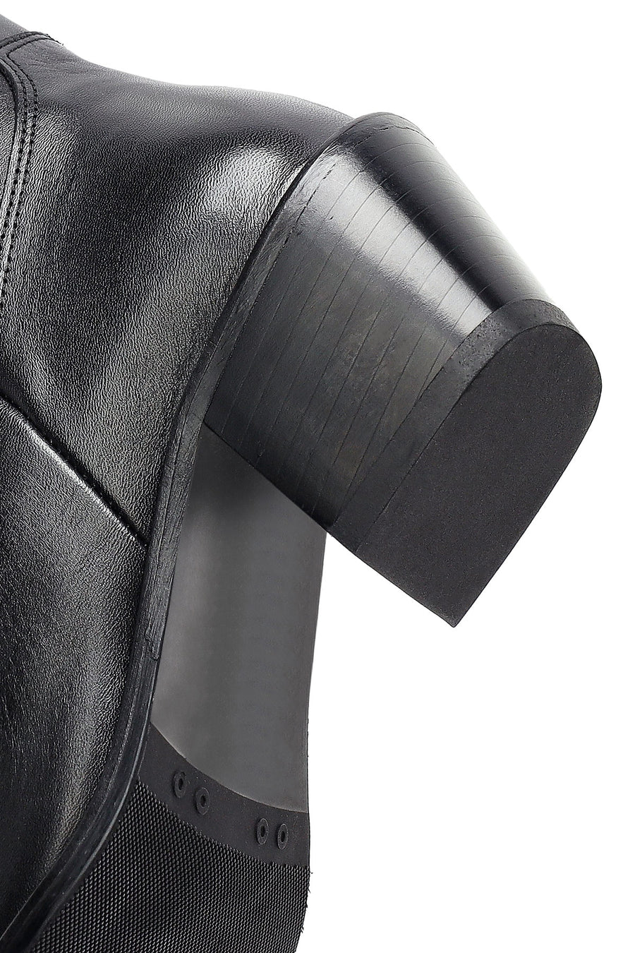 Woman Black Thick-Heeled Leather Cowboy Boots