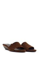 Women's Brown Thick-Soled Suede Leather Slippers | Derimod